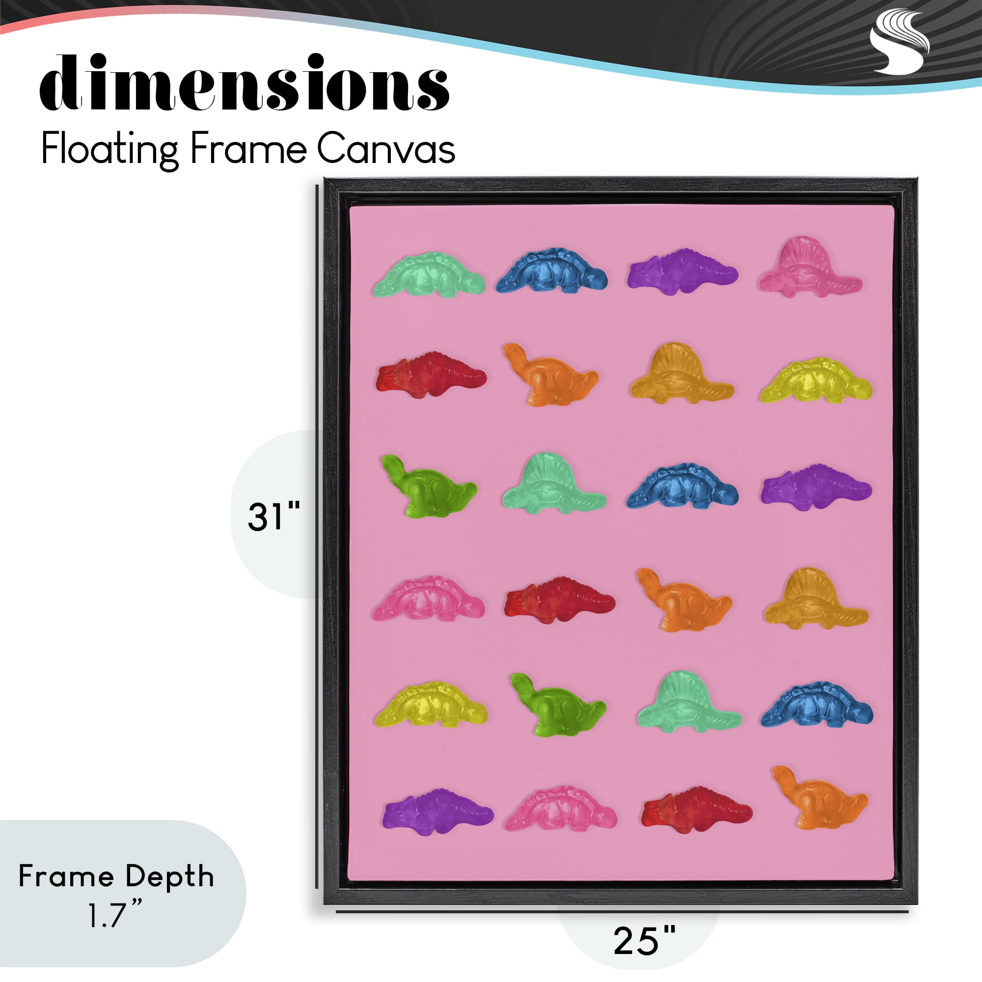 Stupell Industries Dinosaur Gummies on Pink Black Framed Floater Canvas Wall Art, design by LISH Creative
