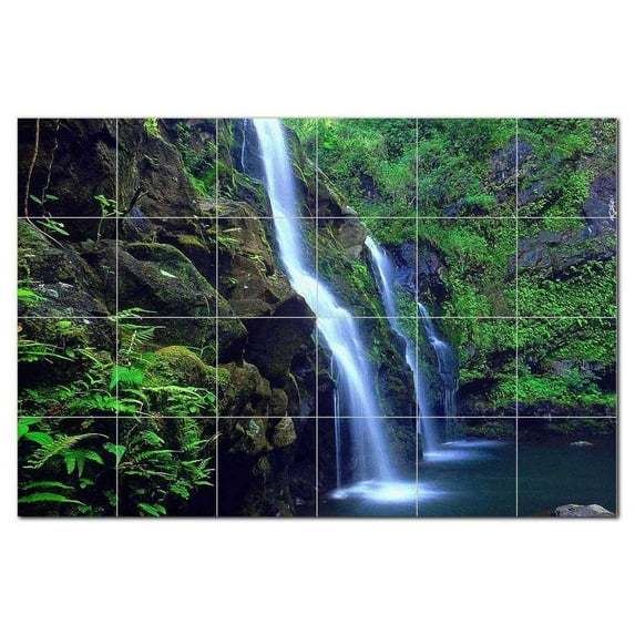 Waterfall Photo Ceramic Tile Mural Kitchen Backsplash Bathroom Shower, 406087-L6