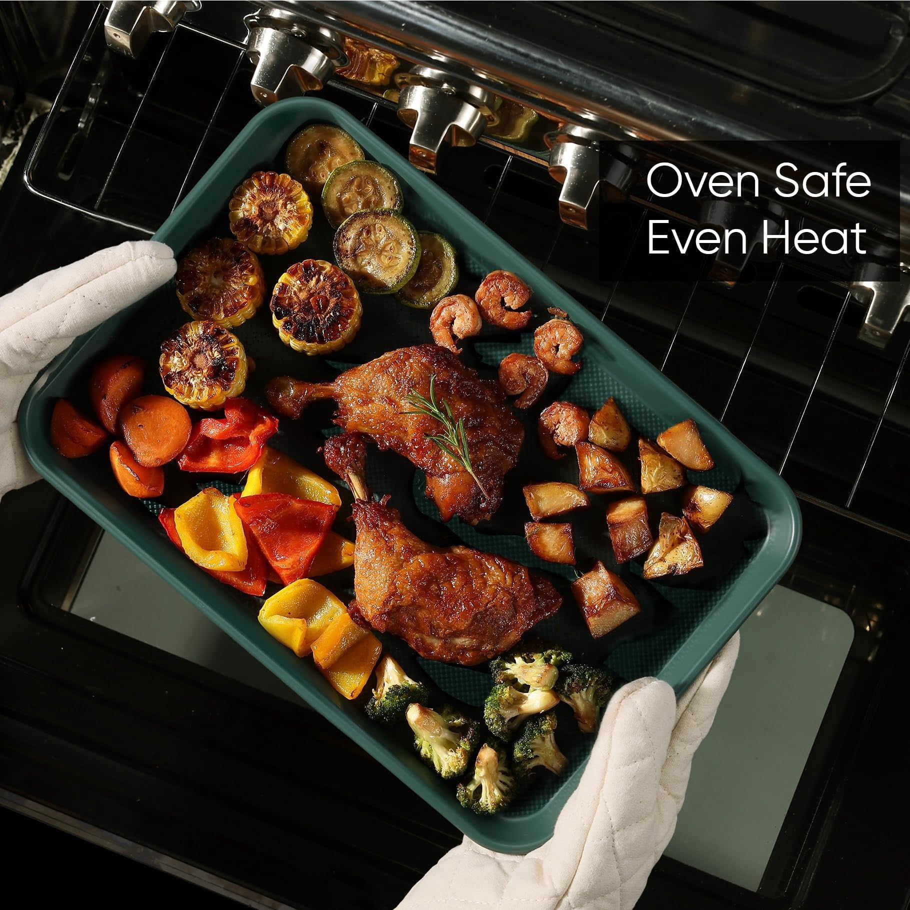 3-Piece Baking Pan Set - Bakeware Set, Baking Sheet Set Including 13 Inch 15 Inch 17 Inch Sheet Pan, Cookie Sheet for Baking, Deep Olive Green