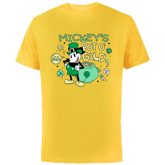Disney Mickey’s Pot o’ Gold St Patrick’s Day Retro - Short Sleeve Cotton T-Shirt for Adults - Customized-Yellow