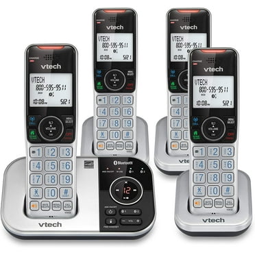 vtech VS DECT 6.0 Bluetooth 4 Handset Cordless Phone for Home with Answering Machine, Blocking, Caller ID, Intercom and Connect to Cell (Silver & Black) Silver 4 Handsets Phone