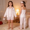 thumbnail image 4 of Girls Pajama Set Dot Print Long Sleeve Collared Sleepwear and Loungewear Outfit for Kids White 4 Years-5 Years, 4 of 6