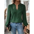 thumbnail image 3 of Womens V Neck Boho Long Sleeve Shirts Dot Chiffon Blouses Flowy Lace Crochet Clothing Casual Trendy Dark Green XXL, 3 of 7