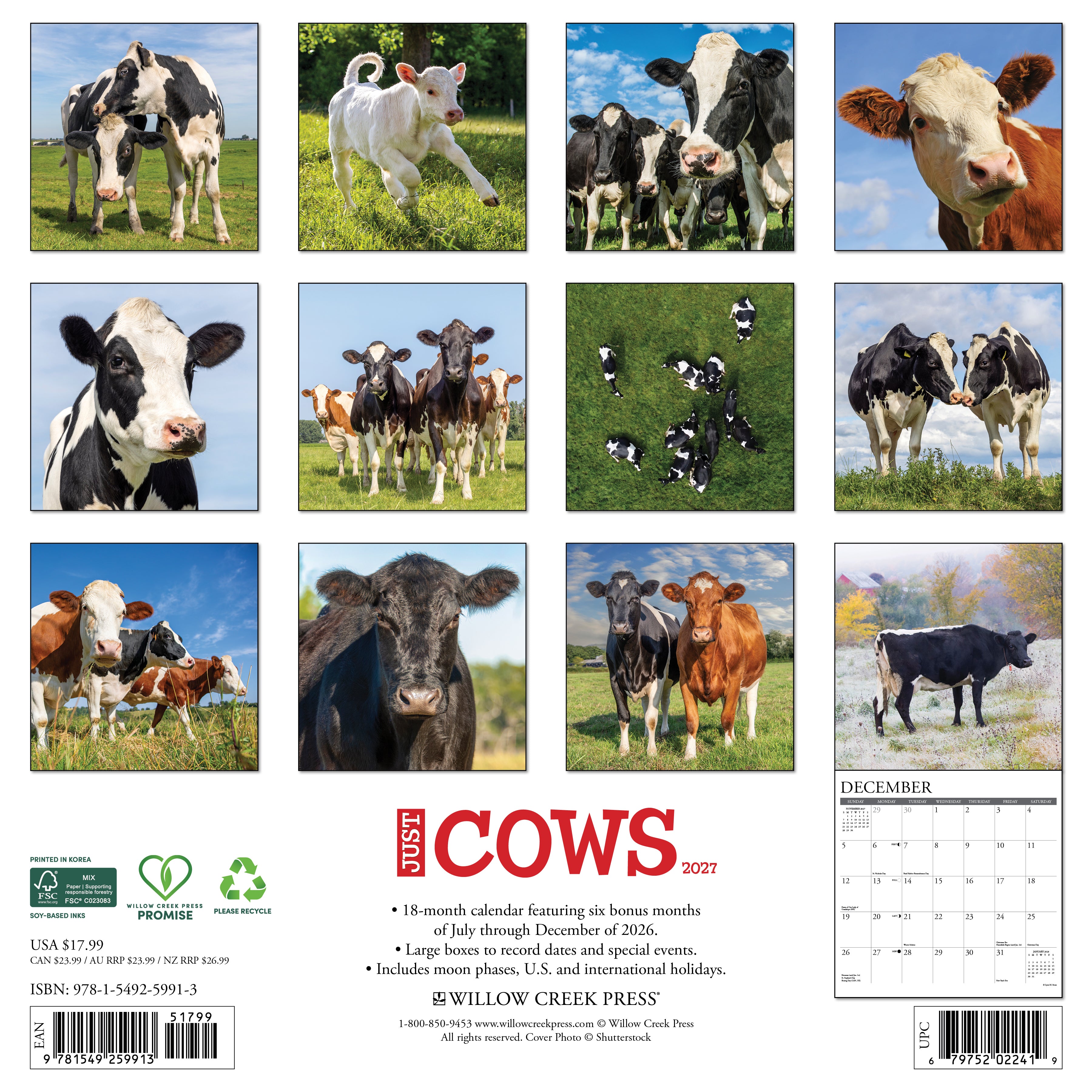 Willow Creek Press, Cows 2027 Wall Calendar