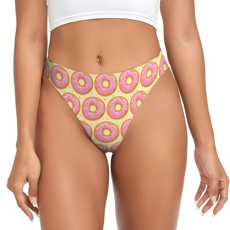 Rateoe Donuts With Pink Glaze Pattern Seamless Women Underwear Thongs No Show Ladies Thong No Line Breathable Comfortable Panties Undies for Women-Small