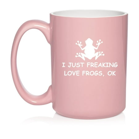 

I Just Freaking Love Frogs Funny Ceramic Coffee Mug Tea Cup Gift for Her Him Friend Coworker Wife Husband (15oz Light Pink)