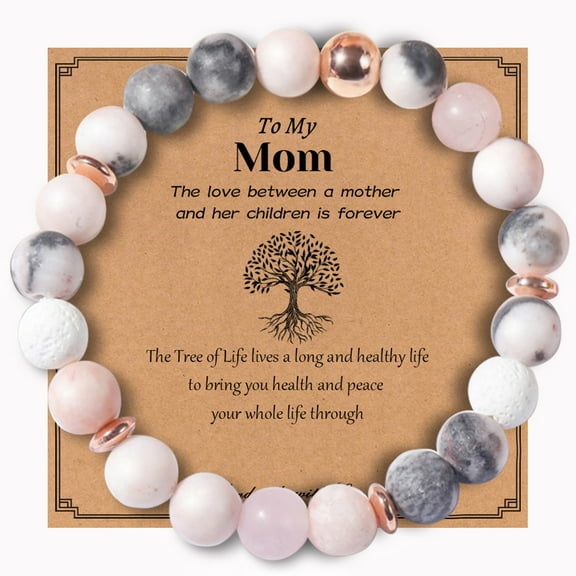 To My Mom Rose Quartz Bracelet,Mom Birthday Gift,Handmade Anxiety Bracelet for Women,Yoga Mediation Pink Beads Bracelet,Relaxation Healing Bracelet Gifts(Pink Zebra Jasper Rose Quartz)