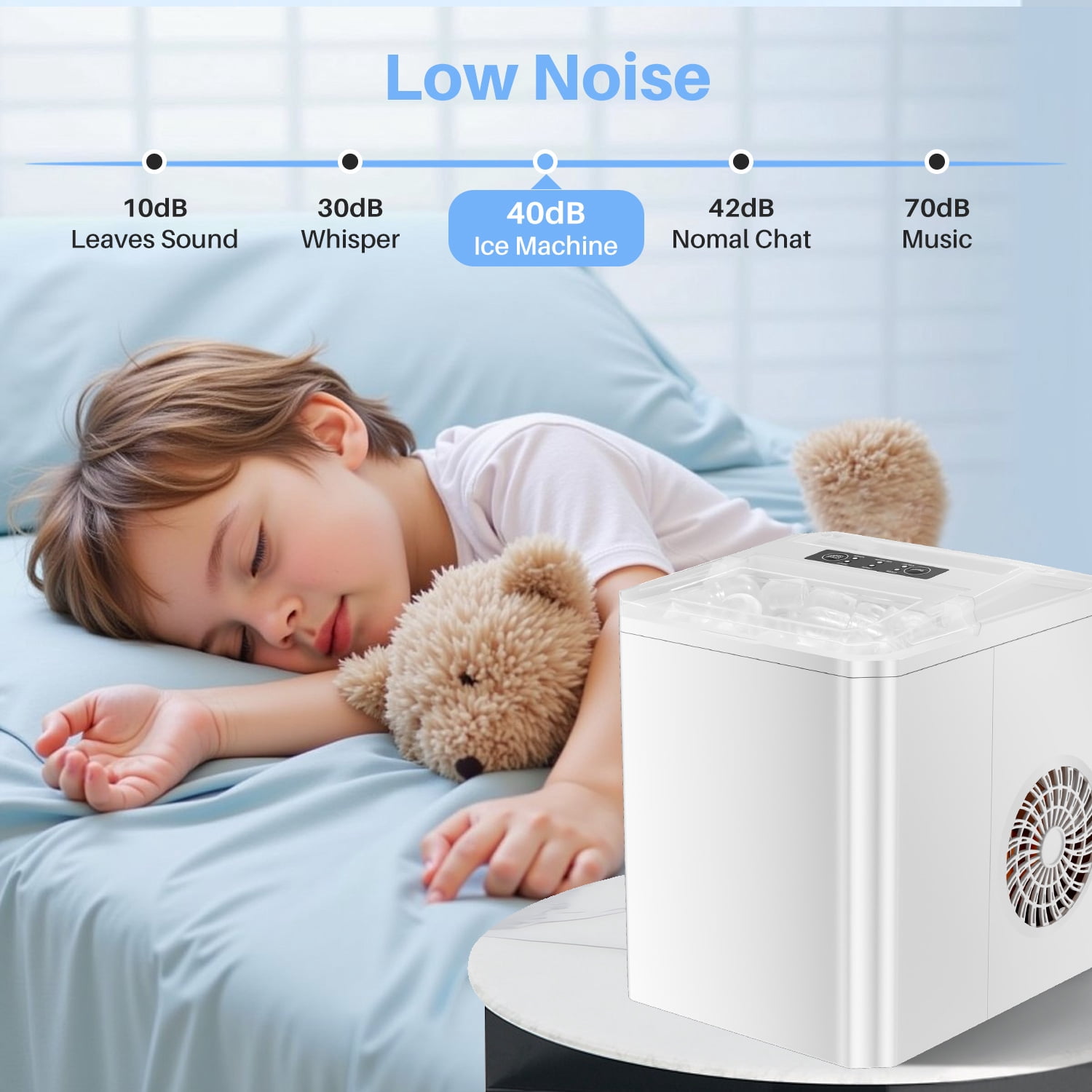 Simenmax Ice Maker, Portable Countertop Icemaker Machine, Self Cleaning Quiet 2 Sizes Bullet Cubes Makers, 9 Cubes in 6 Mins,White