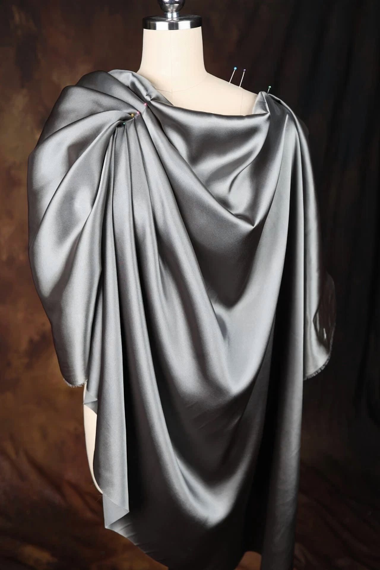 BUTTERFLY- Charcoal Satin Charmeuse Fabric By The Yard 49