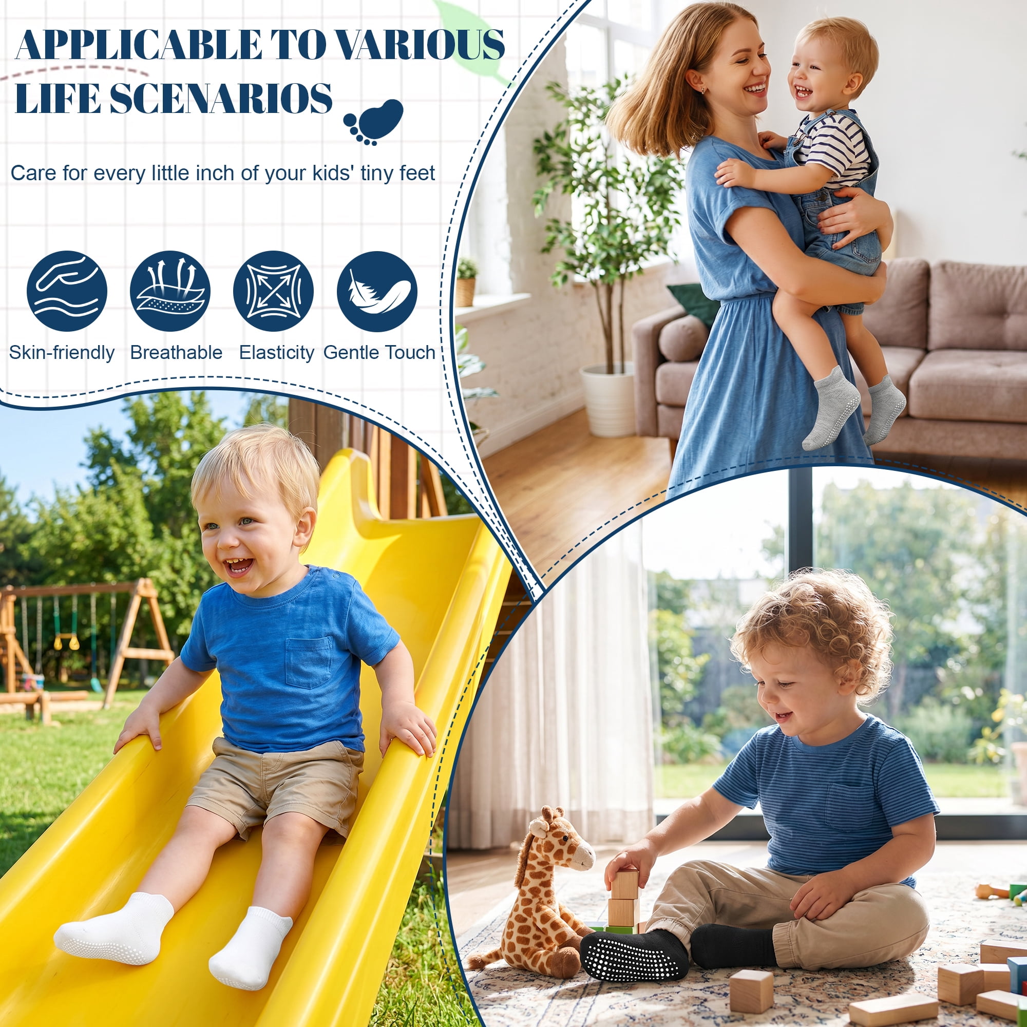 Non Slip Toddler Socks 12 Pairs Baby Socks Toddler Grip Socks Anti Skid Socks for 6 Months-7 Years Boys