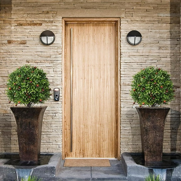 2 Pack 17.3" Artificial Boxwood Olive Topiary Trees with LED Lights, Battery Operated,  Resistant Faux Greenery for Outdoor/Indoor Garden Decor