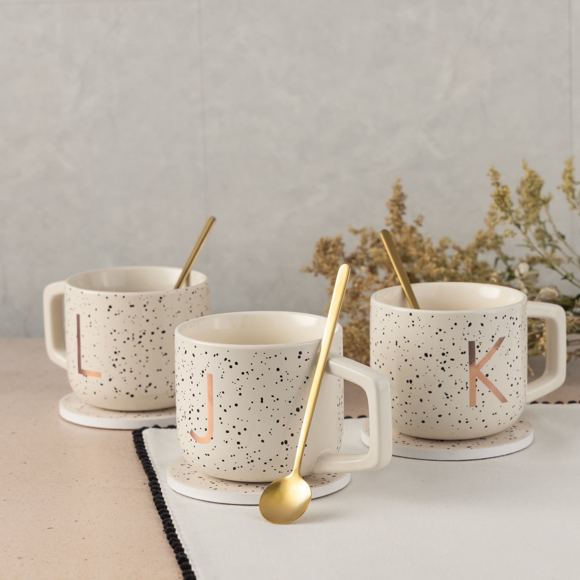 Thyme & Table 13.5 oz Monogram K Stoneware Mug, Coaster and Stir Set