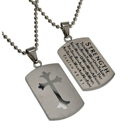 North Arrow Shop - Isaiah 40:31 Dog Tag Cross, Stainless Steel with ...