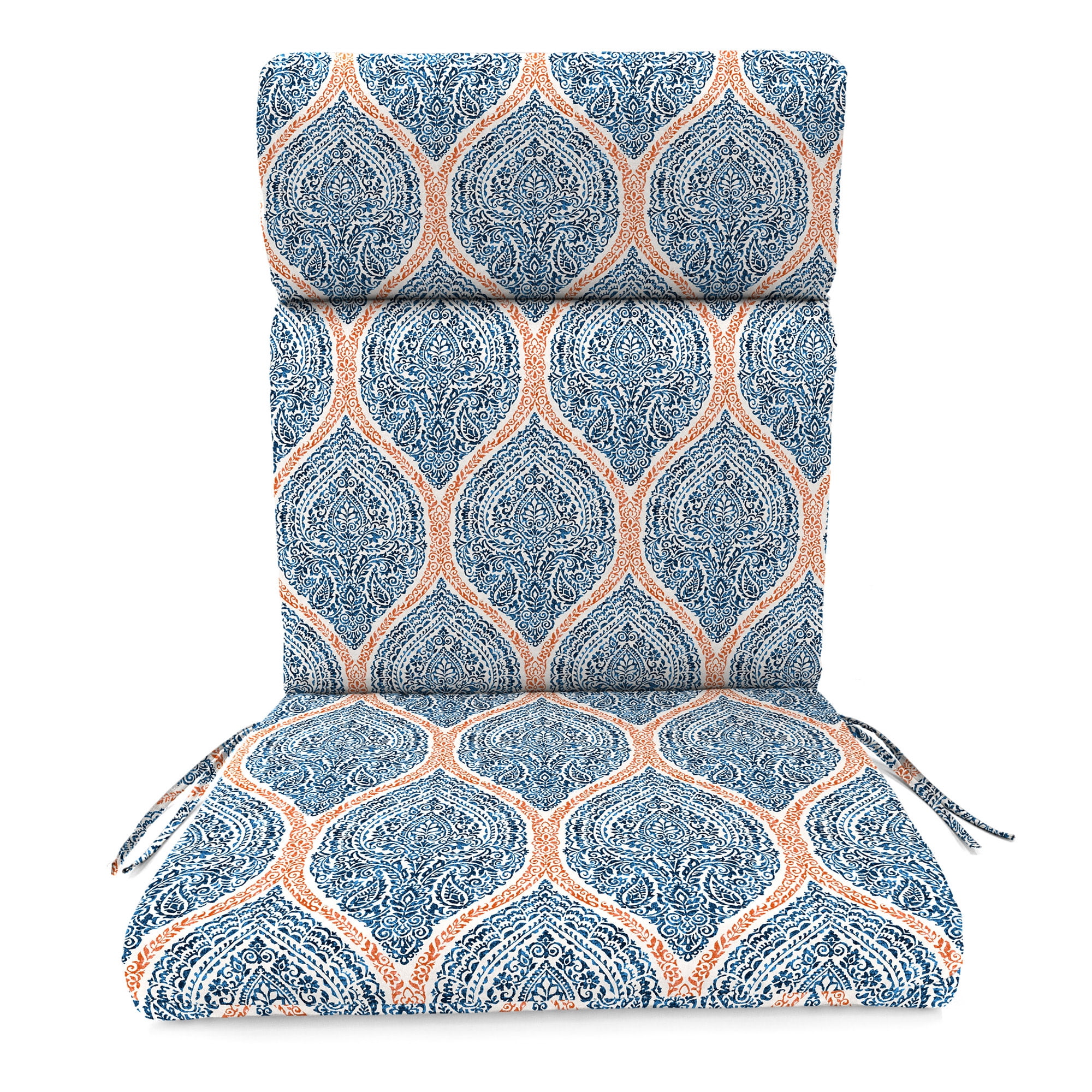 Jordan Manufacturing 45.5" x 23" Andorra Tiger Lily Navy Damask Rectangular Outdoor Chair Cushion with Ties