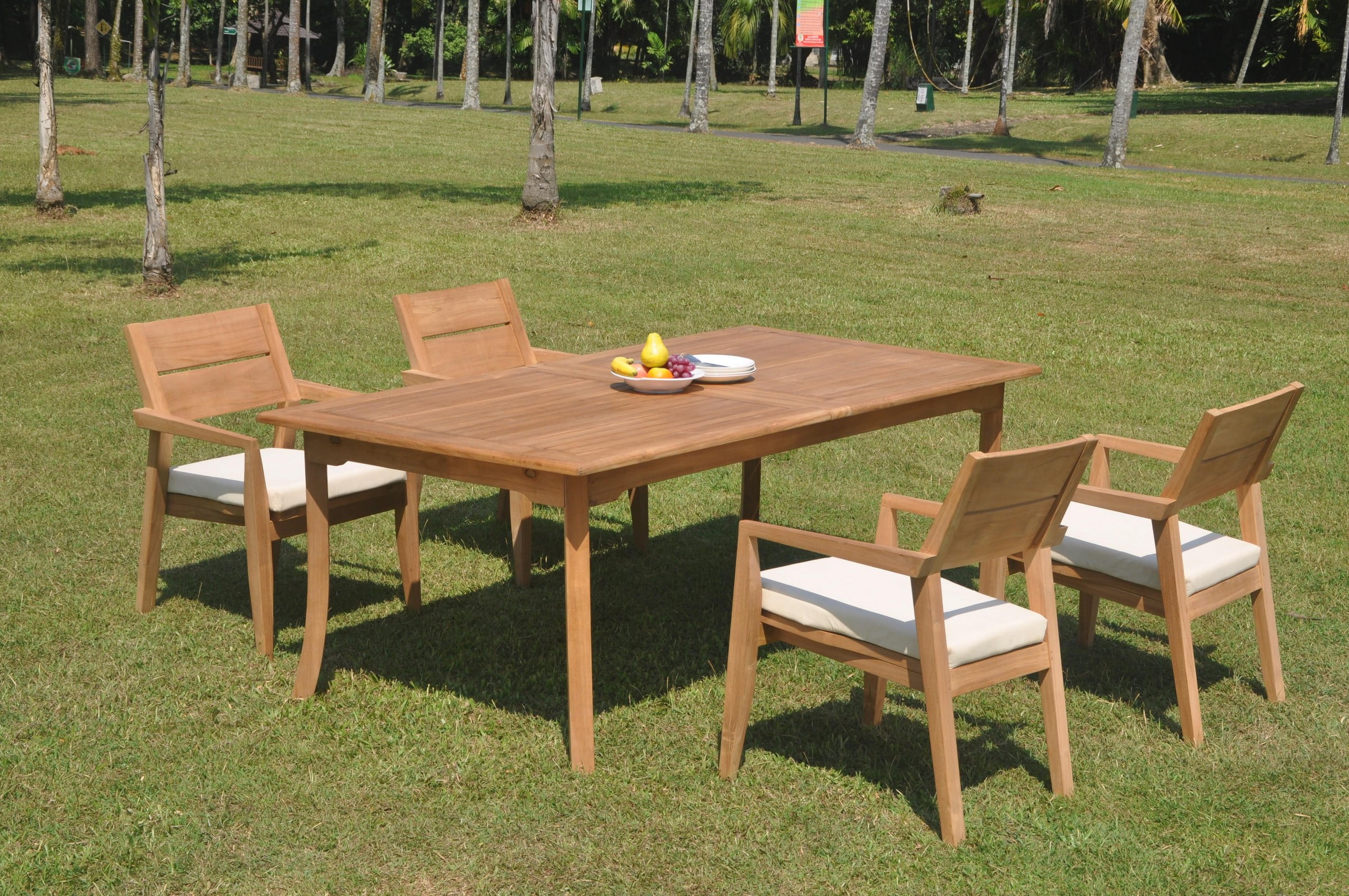 Grade-A Teak Dining Set: 4 Seater 5 Pc: 118" Double Extension Rectangle ...