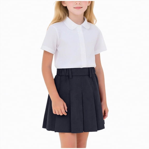 mgoYE Girls Navy Skirt with Elastic Waist A Line Knee Length School Uniform Casual Skirt for Teen 1-17Y(Navy,16-17 Years)
