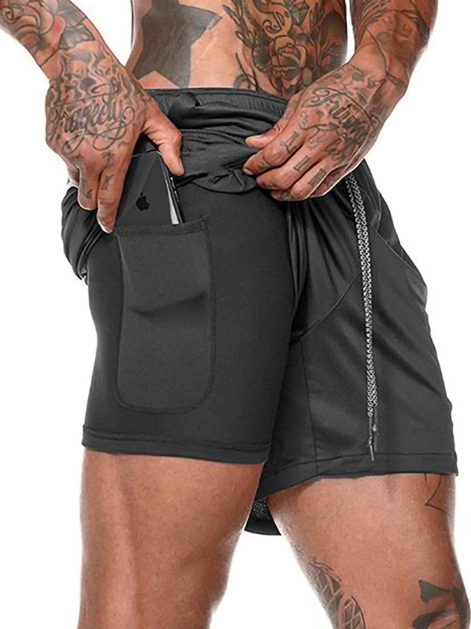 DADDY BABY Mens Comfort 8 Athletic Casual Gym Performance Sport Shorts with Built-in Underwear and Zipper Pockets