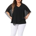 thumbnail image 1 of Blusa de chiffon de doble capa con cuello en V para mujeres de tallas grandes Agnes Orinda 1X negra, 1 of 6