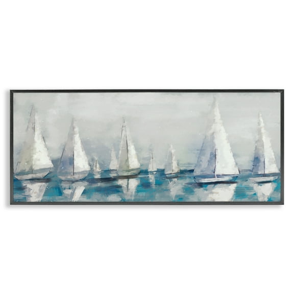 Stupell Industries Sailing Fleet Boats Transportation Painting Black Framed Art Print Wall Art, 24 x 10