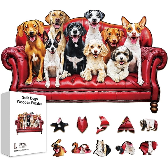 200Pcs Sofa Dogs Wooden Jigsaw Puzzles for Adults 15.1x9.45inch Colorful Labrador Retriever Wood Puzzles Holiday Birthday Gifts