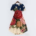 thumbnail image 4 of Casual Summer Dresses for Women 4th of July American Flag Short Sleeve Wrap V Neck Tie Waist A-Line Flowy Midi Sundress, 4 of 6