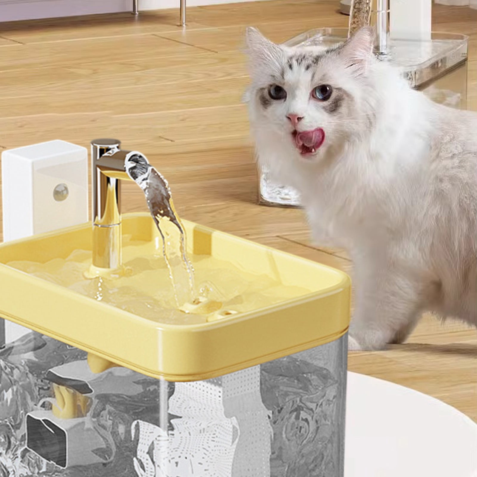 Nebwoak Cat Water Fountain, Wireless Sensor Automatic Circulating Pet Dispenser with Filter - Quiet, Large Capacity, No Wet Mouth, Dishwasher Safe White Food-Grade Plastic