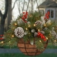 thumbnail image 4 of Pre-Lit Artificial Christmas Hanging Basket, Frosted Berry, Decorated With Frosted Pine Cones, Berry Clusters, White LED Lights, Christmas Collection, 16 Inches, 4 of 6