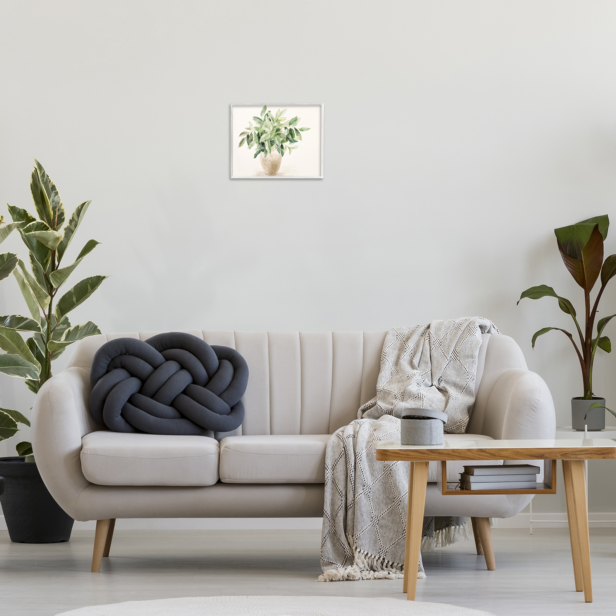 Stupell Industries Neutral Potted Plant Botanical & Floral Painting White Framed Art Print Wall Art, 14 x 11