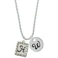 thumbnail image 1 of Delight Jewelry Silvertone Pebble Border Initial - H Silvertone Script Initial Disc - W - Charm Necklace, 20"+3", 1 of 4