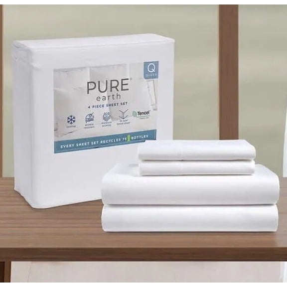 Pure Earth Tencel Blend 4-piece - King - Bed Sheet Set 300 TC White Brand New
