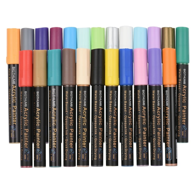 BIGTHUMB Acrylic Paint Marker Pens 24 Vibrant Colors Acrylic Painter Set Bright Color Quick Dry