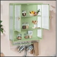 thumbnail image 2 of 23.62"Glass Doors Modern Two-door Wall Cabinet with Featuring Two-tier Enclosed Storage, an Open Shelf, and Towel Rack, for Entryway Living Room Bathroom Dining Room,Green, 2 of 10