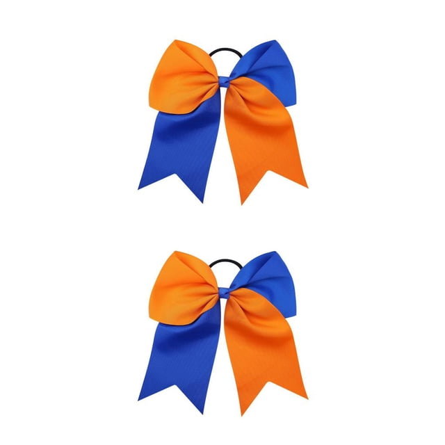 Maoww Large Hair Band Bow Knot Elastic Color Matchig Adjustable Preppy Style Ponytail Holder Hairs Rope Scrunchies Blue+Orange Blue+Orange 2Set