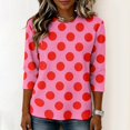 thumbnail image 4 of JULMCOMO Shirts for Women Polka Dot 3/4 Sleeve Crew Neck Casual Loose Fit T Shirts Retro Dot Trendy Comfy Tunic Tops Hot Pink L, 4 of 6