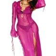 thumbnail image 1 of Femmes See-Through Haut Fendue Longue Robe Manches Longues V Cou Maillot de Bain Cover Ups Plage Robe Maxi, 1 of 6