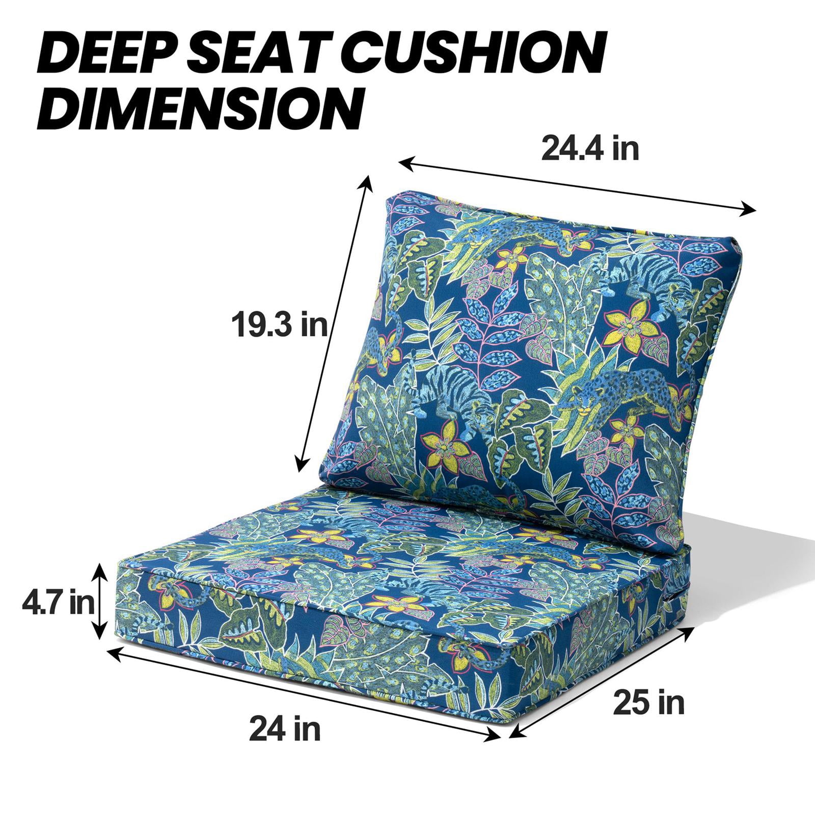 Pellebant 25x24 Inch Outdoor Cushions for Patio Furniture Water Resistant Patio Chair Cushions 2-Year Fade Resistant Deep Seat Cushions, Replacement Cushions for Outdoor Furniture,BLue Flower