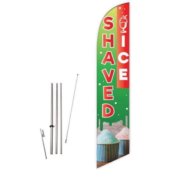 Cobb Promo Shaved Ice Green Feather Flag with Complete 15ft Pole kit and Ground Spike