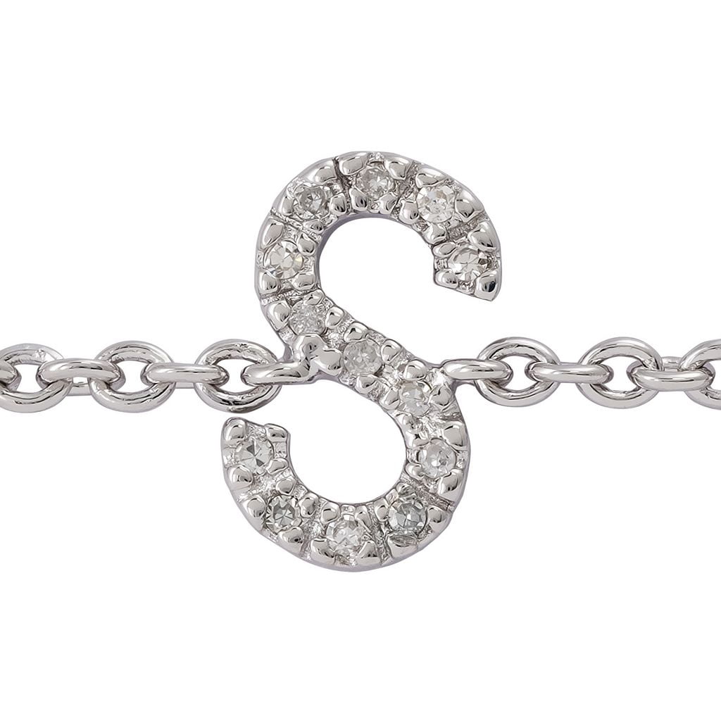 Silver Diamond Initial S Bracelet 7+1"