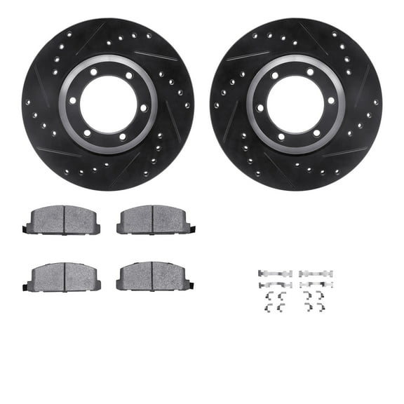 Dynamic Friction Company Front Brake Rotors-Drilled and Slotted-Black with 5000 Advanced Brake Pads includes Hardware 8512-37004