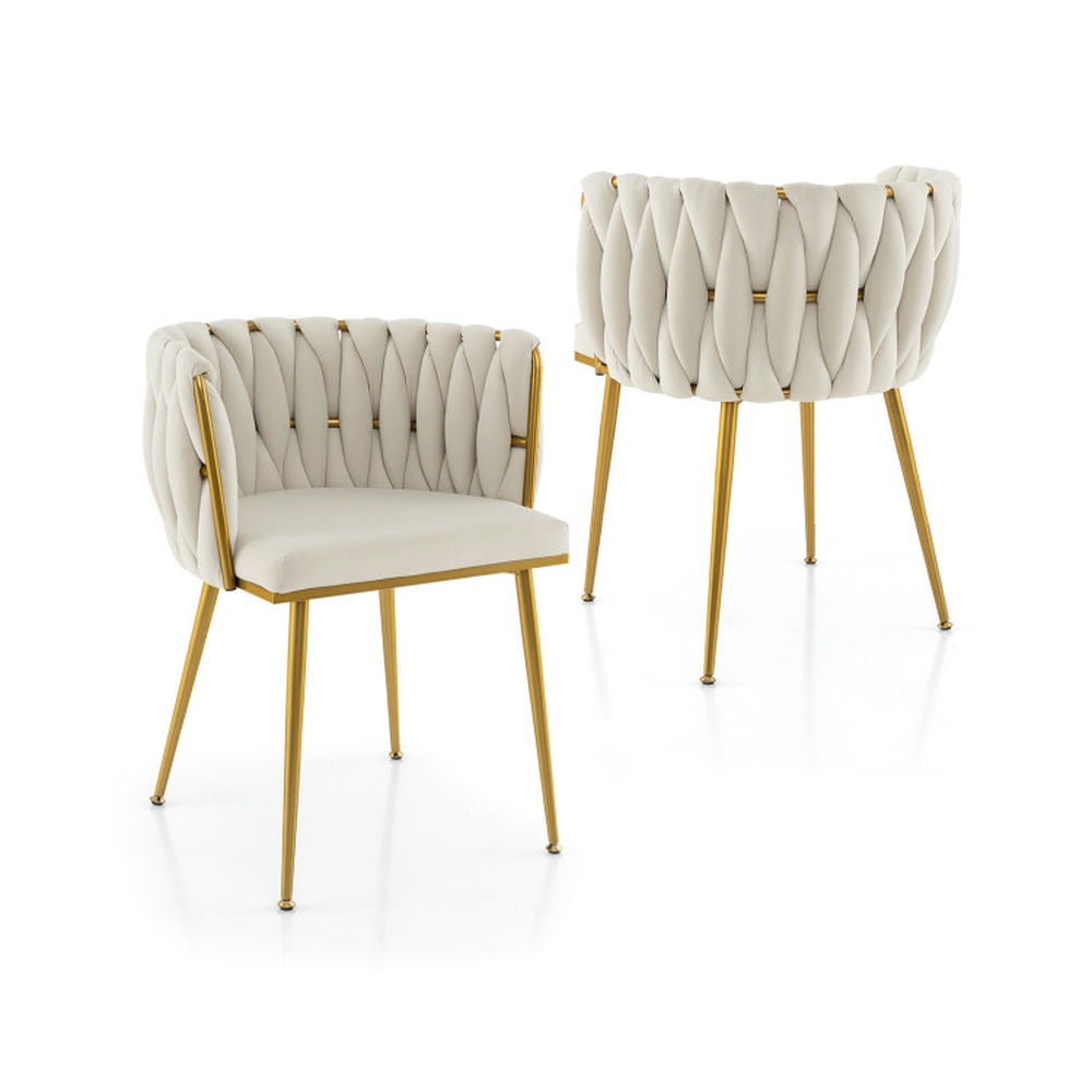 GVN Set of 2 Upholstered Dining Chair w/ Curved Backrest and Metal Tubes-White, Modern Chair for Dorm, Room, Office GVN Set of 2 Upholstered Dining Chair w/ Curved Backrest and Metal Tubes-White, Modern Chair for Dorm, Room, Office