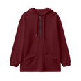 thumbnail image 4 of Women's Half Zip Hooded Sweatshirt Long Sleeve Loose Casual Pullover Hoodie with Pockets Solid Color Tops for Autumn Winter Wear Wine, 4 of 9