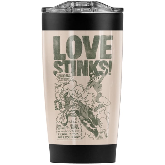 Green Lantern Love Stinks Stainless Steel Tumbler 20 oz Coffee Travel Mug/Cup, Vacuum Insulated & Double Wall with Leakproof Sliding Lid | Great for Hot Drinks and Cold Beverages