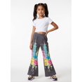 thumbnail image 5 of 9-10Y Girls Colored Flared Pants Digital Print Trousers Slim-Fit Wide Leg Flare for Spring Summer Autumn, 5 of 6