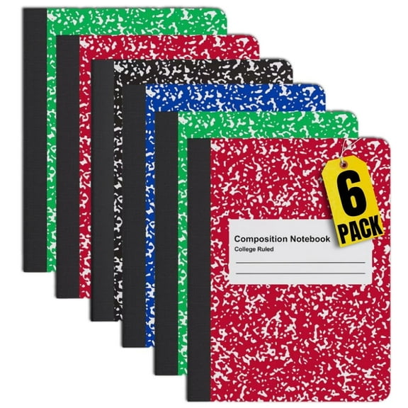 1InTheOffice College Ruled Composition Notebook, Hard Cover Notebook, Marble Composition Notebook, 7.5" x 9.75", 100 Sheets, Assorted colors, 6 Pack