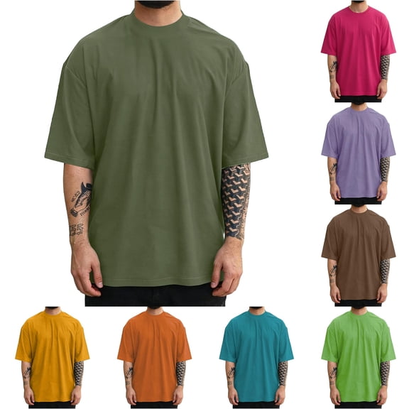 Mens Fashion Short Sleeve Tshirts Workout Oversize Pullover Solid Color Casual Tees V Neck T Shirts for Men L