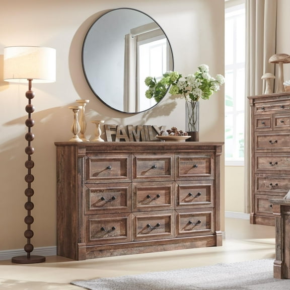 Athletgo 48" Farmhouse Dresser with 6 Drawers, Rustic Wood Closet Storage with Roman Column for Bedroom