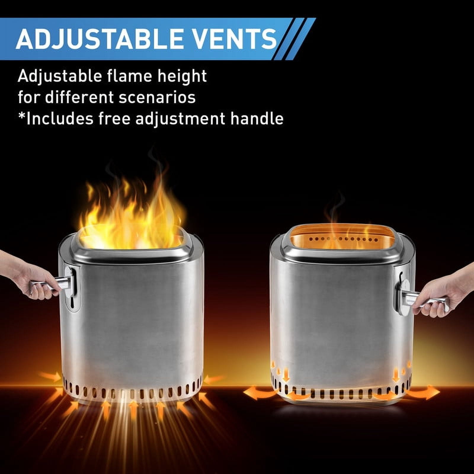 Portable Smokeless Stainless Steel Fire Pit with Accessories,Adjustable Firepower Wood Burning Camping Stove