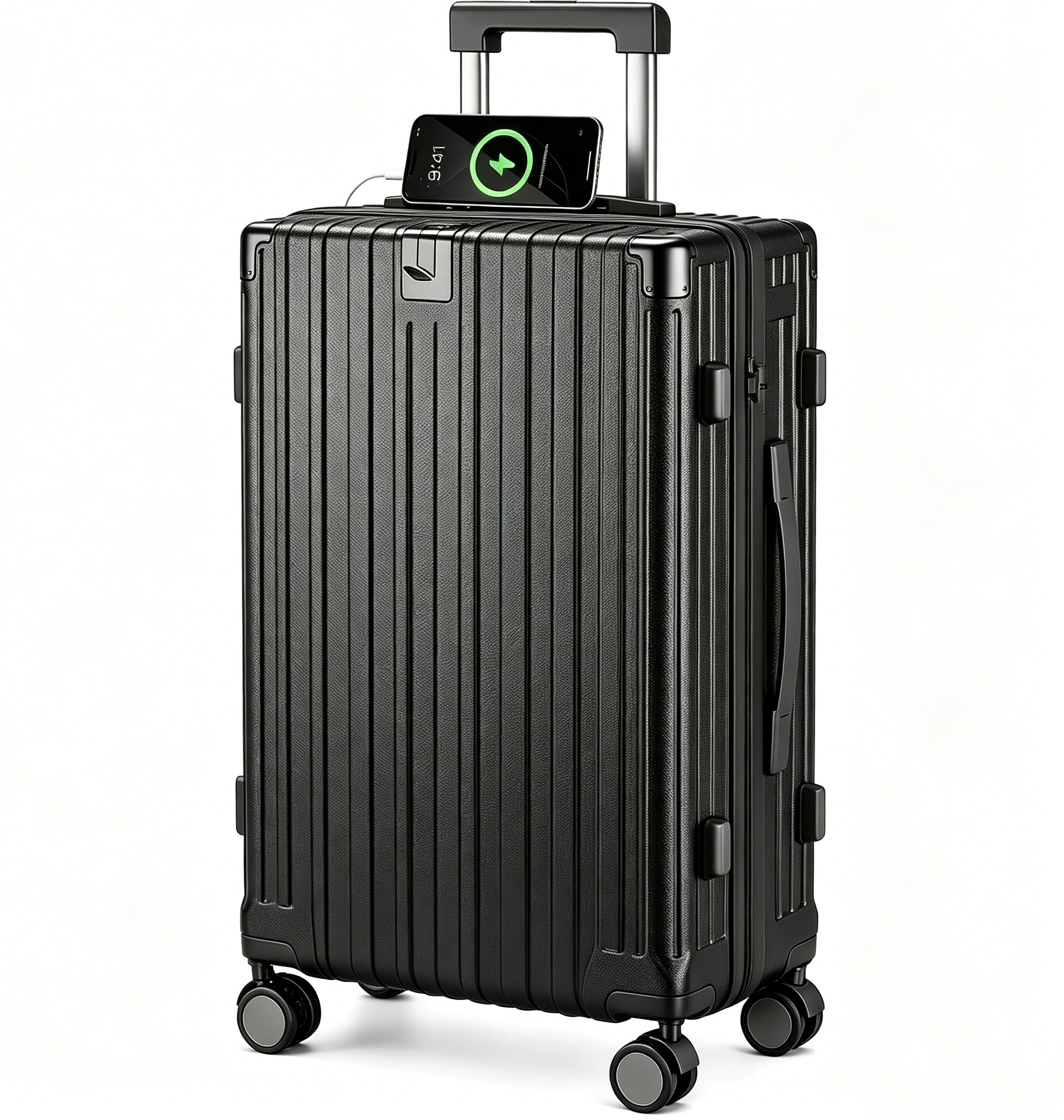 JaxShark 24‑Inch Hardside Checked Luggage with USB Charging Port & Cup Holder, Black