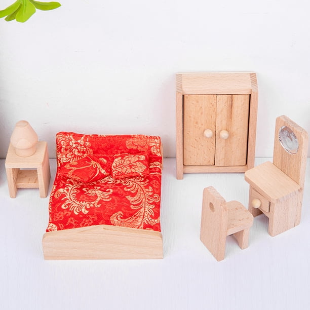 Juego de muebles de madera para el dormitorio de la casa de muñecas - Muebles de casa de muñecas incluidos Accesorios como camas, armarios, tocadores, etc. XianweiShao 1327533050739