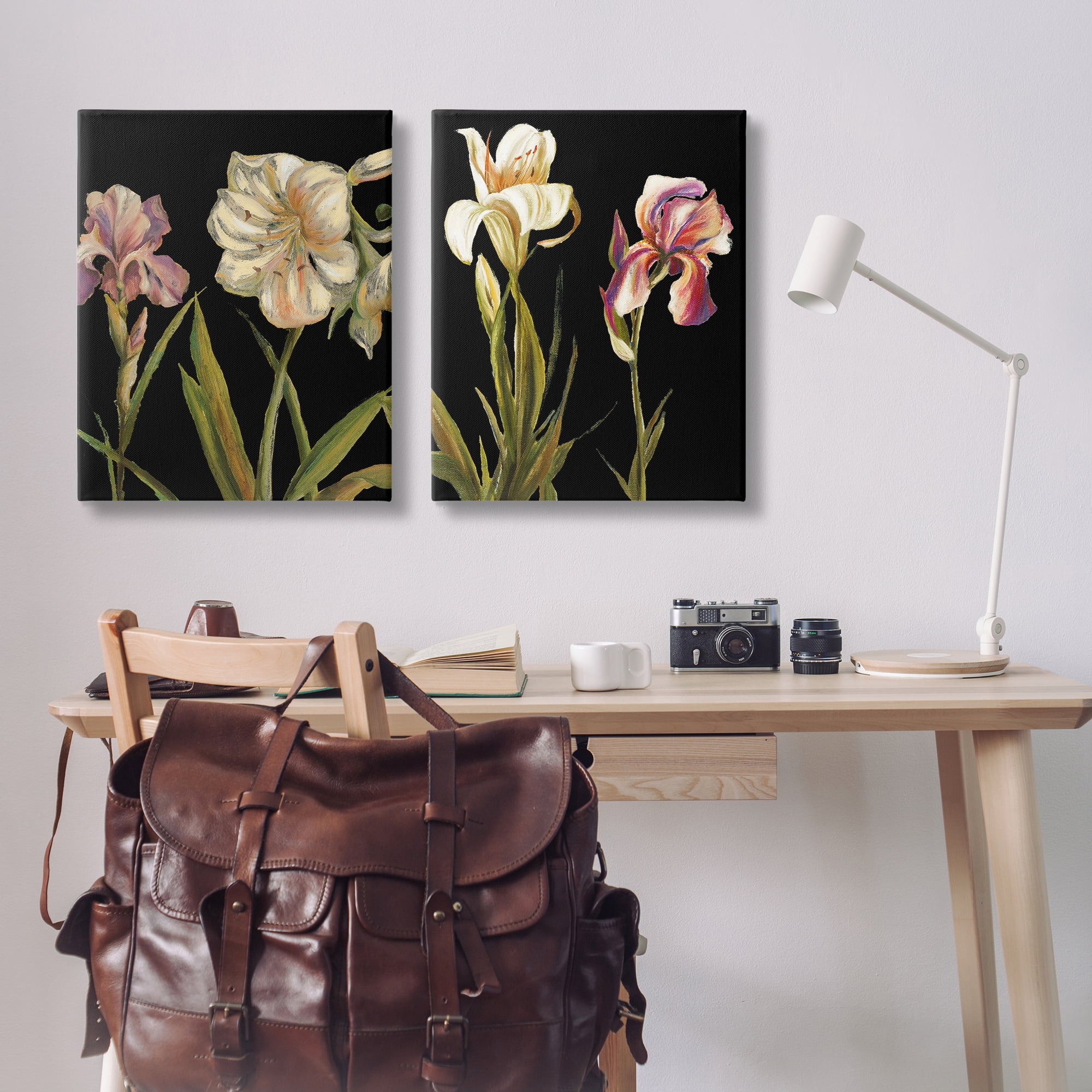 Stupell Industries Blooming Purple Iris White Lily Plants & Flowers Painting Wrapped Canvas Art Print Wall Art, 24 x 30, Set of 2